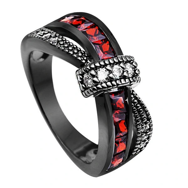 Black Gold Garnet Red Cross Ring supplier gallery image 2