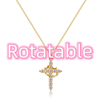 Rotating Crown Cross Pendant Necklace, view 10