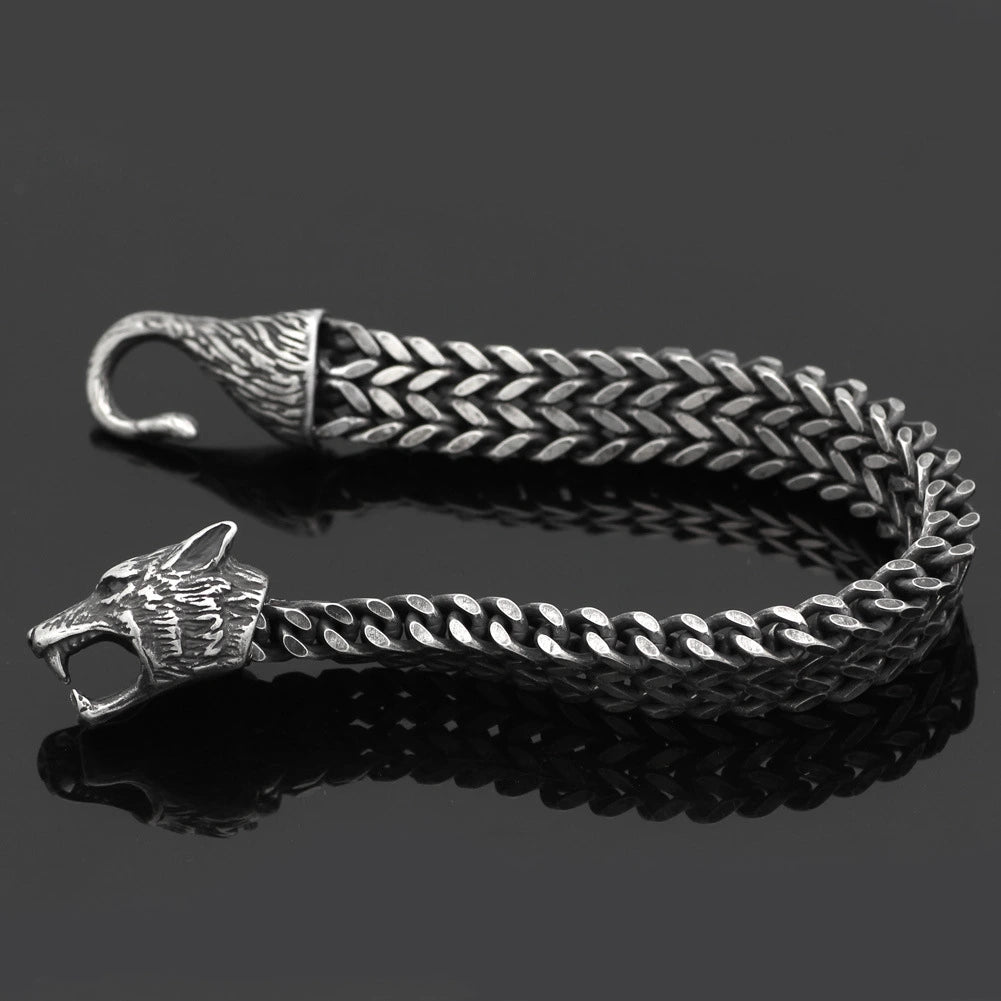 Black Wolf Head Cuban Link Bracelet, view 5
