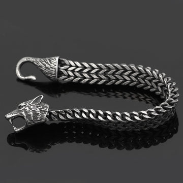 Black Wolf Head Cuban Link Bracelet, view 5