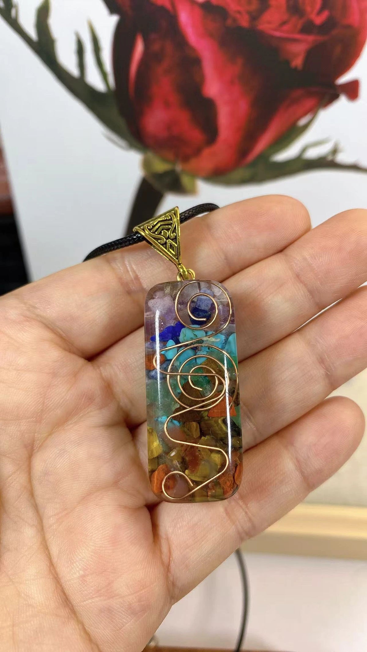 Seven Chakra Crystal Pendant Necklace, view 22