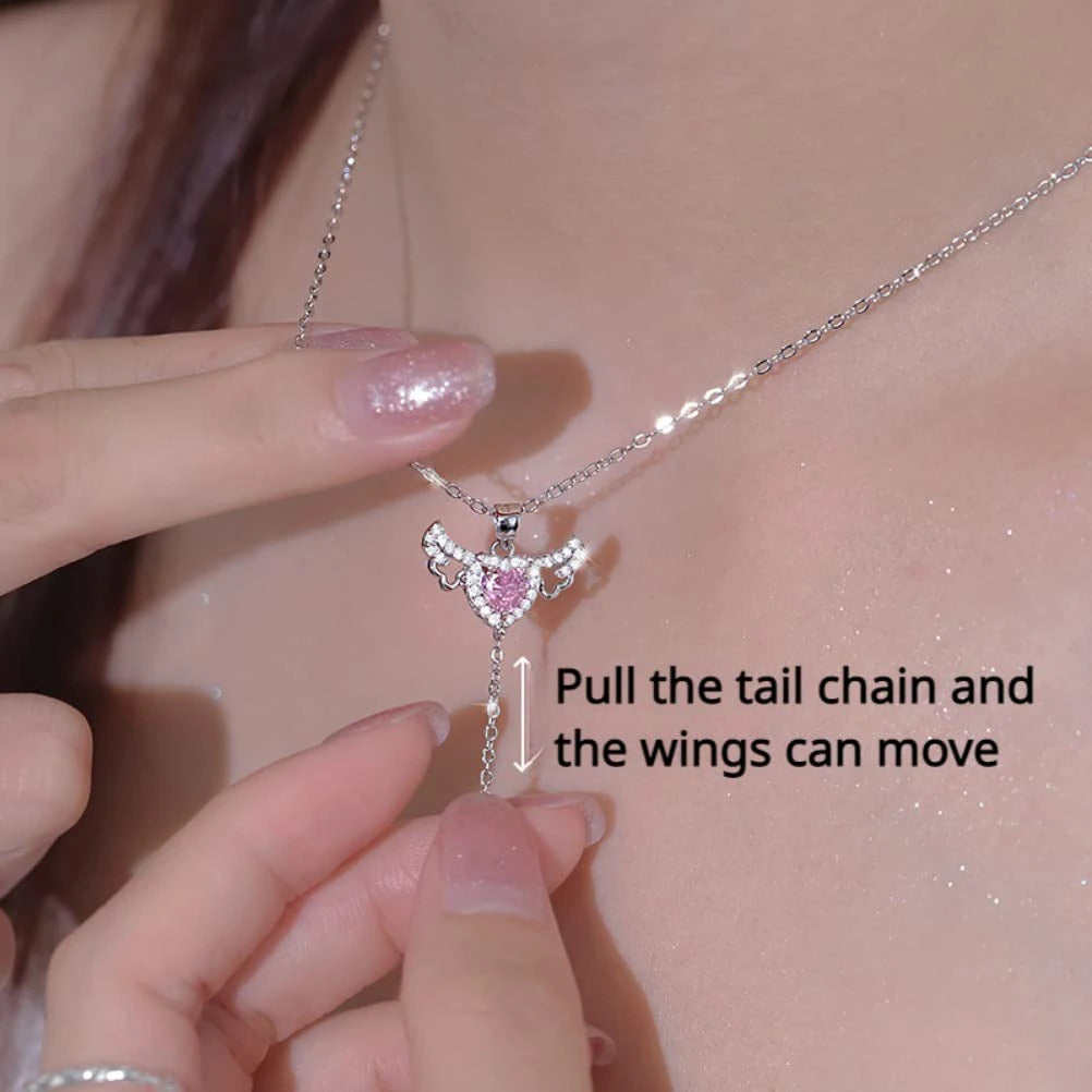 Moving Cupid Heart Angel Wings Necklace supplier gallery image 3