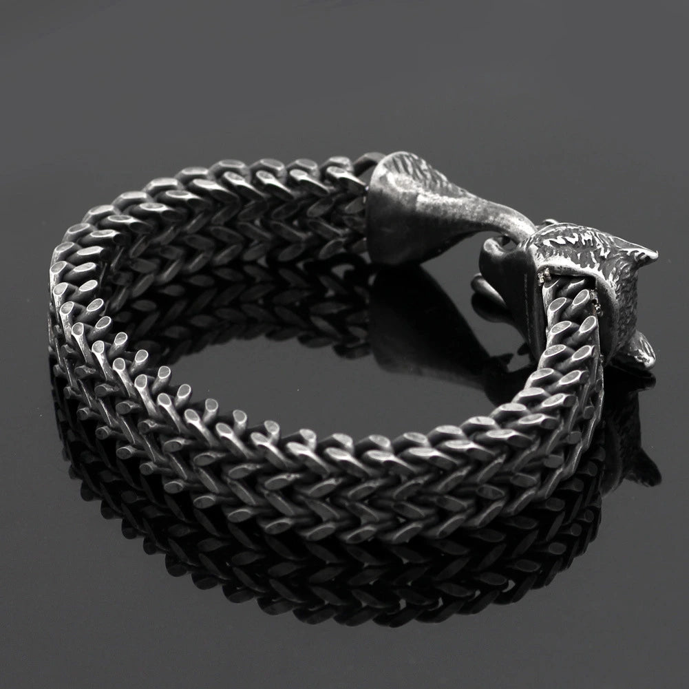 Black Wolf Head Cuban Link Bracelet, view 3