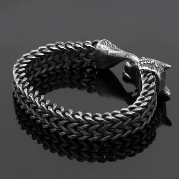 Black Wolf Head Cuban Link Bracelet, view 3