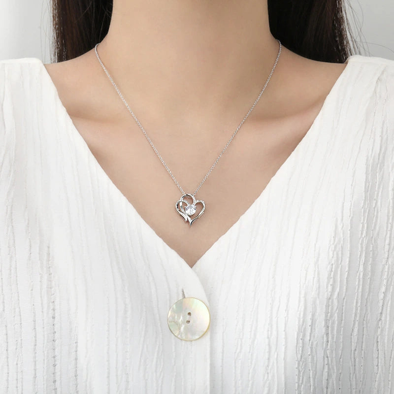 Double Love Rhinestones Personalized Heart Necklace supplier gallery image 3