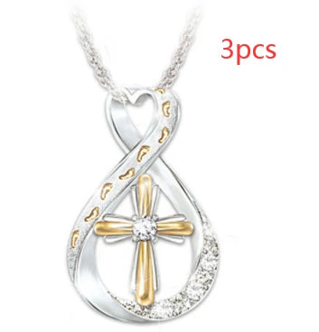 Two-Tone Footprints Cross Necklace, view 9
