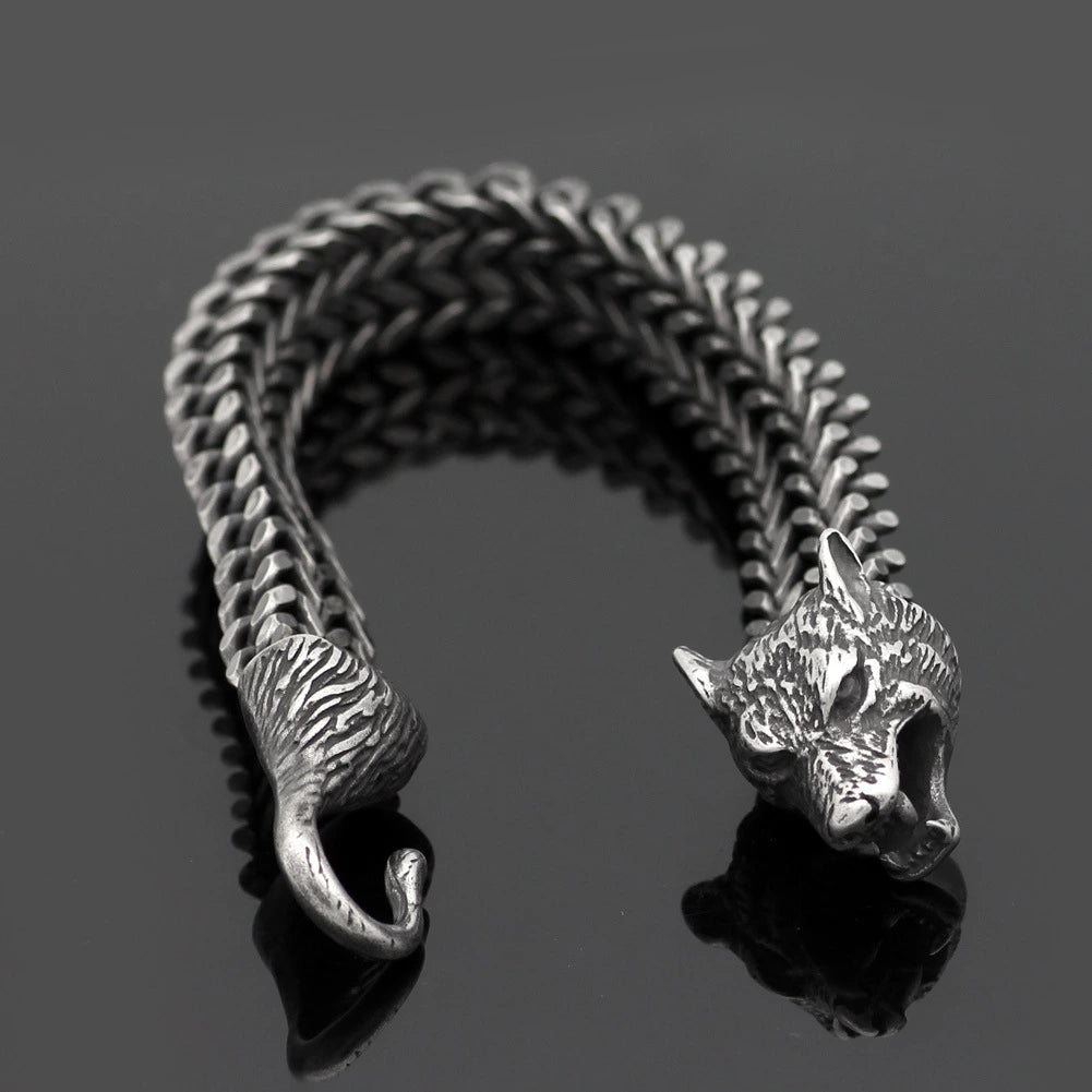 Black Wolf Head Cuban Link Bracelet, view 6