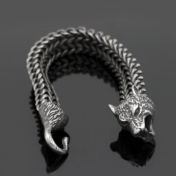 Black Wolf Head Cuban Link Bracelet, view 6