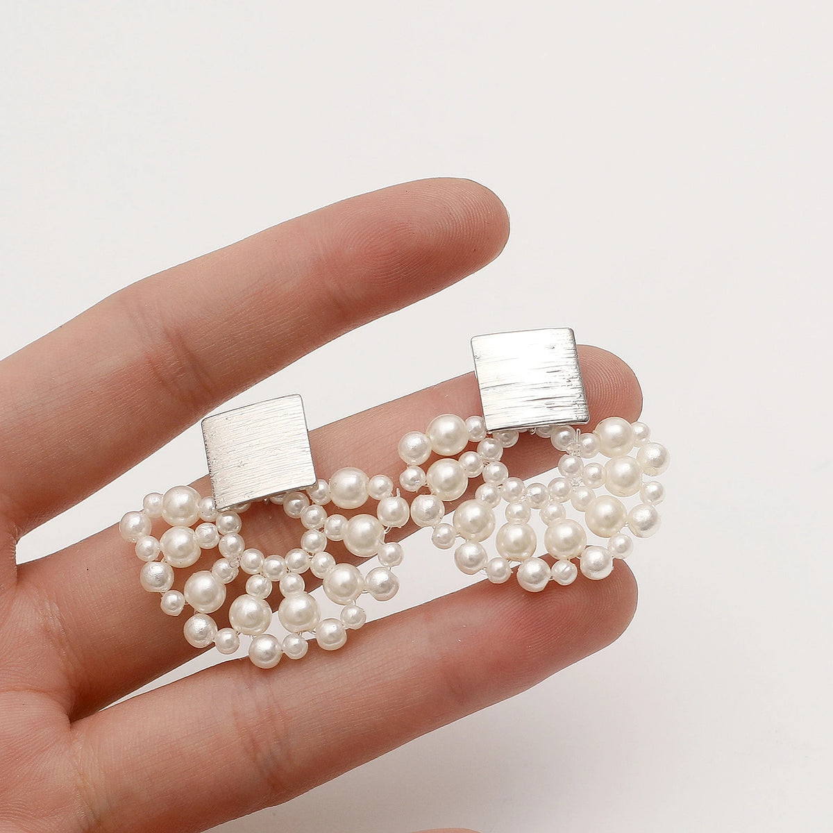 Handmade Pearl Woven Scalloped Pearl Earrings supplier gallery image 4
