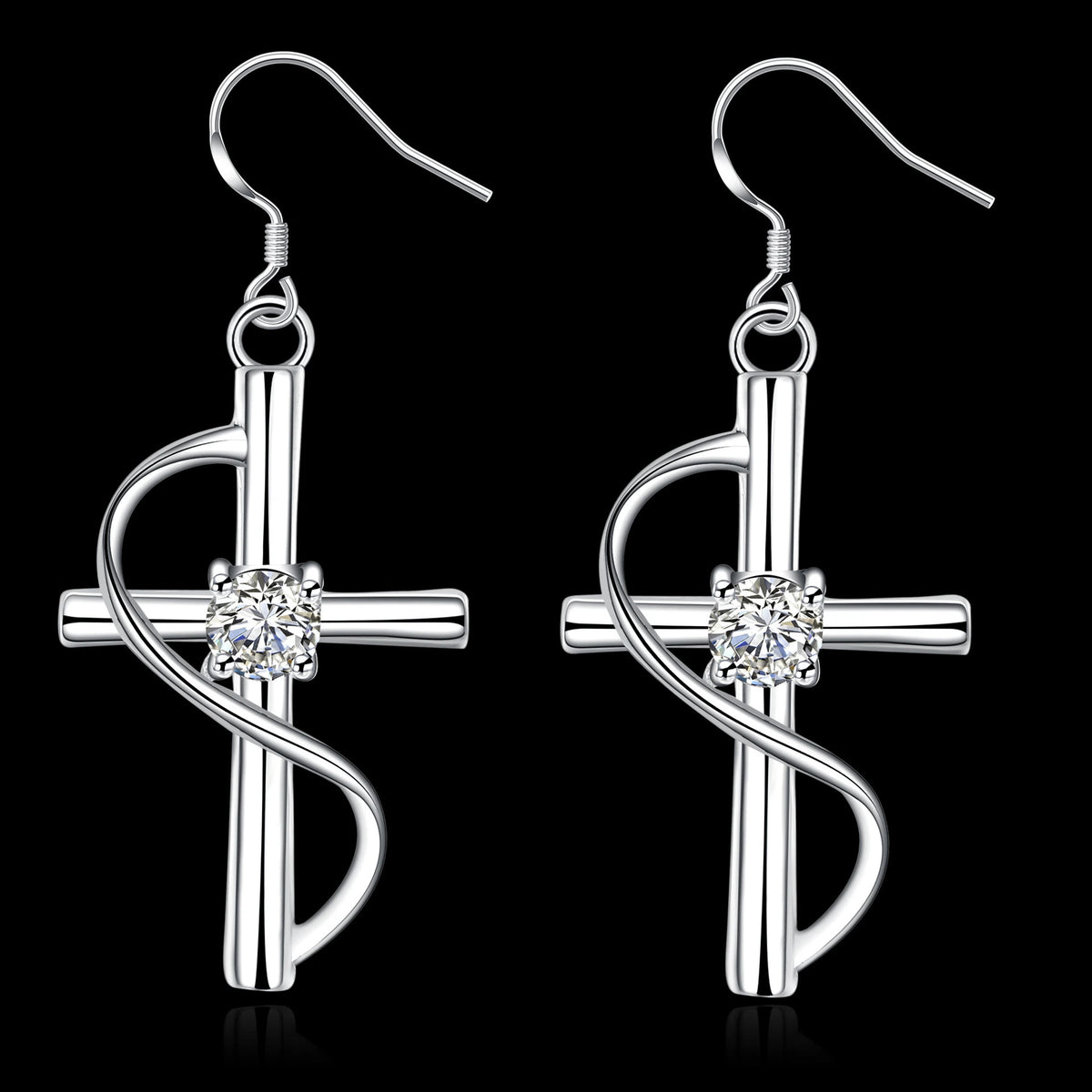 Elongated Cross Drop Earrings, view 6