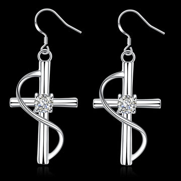 Elongated Cross Drop Earrings, view 6