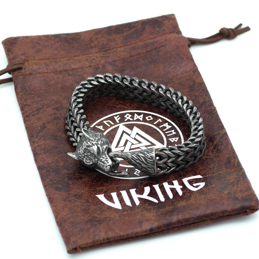 Black Wolf Head Cuban Link Bracelet, view 7
