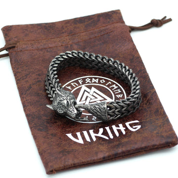 Black Wolf Head Cuban Link Bracelet, view 7