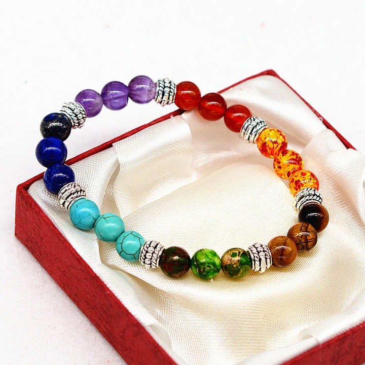 Seven Chakra Agate & Tiger Eye Bracelet, view 1