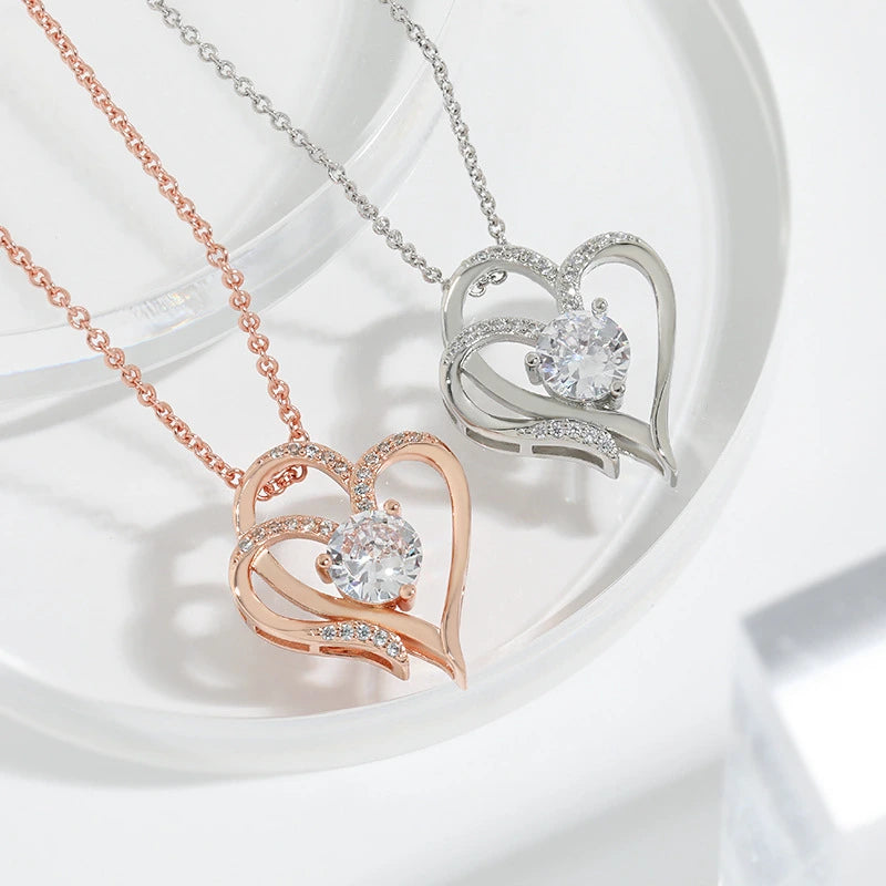 Double Love Rhinestones Personalized Heart Necklace supplier gallery image 4