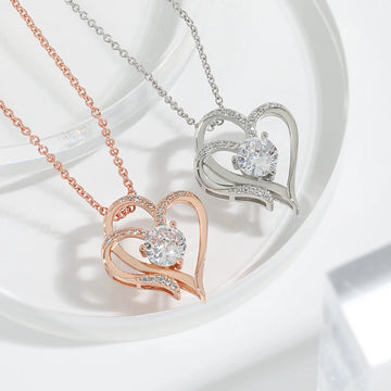 Double Love Rhinestones Personalized Heart Necklace supplier gallery image 4