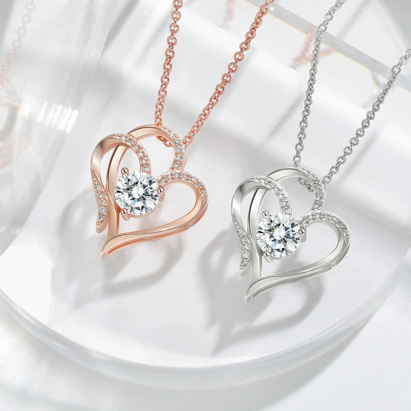 Double Love Rhinestones Personalized Heart Necklace supplier gallery image 2