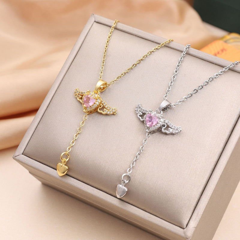 Supplier listing photo for Moving Cupid Heart Angel Wings Necklace