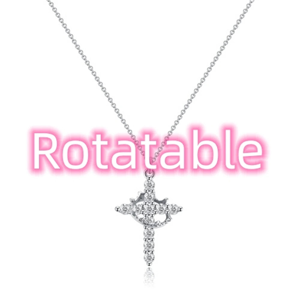 Rotating Crown Cross Pendant Necklace, view 13