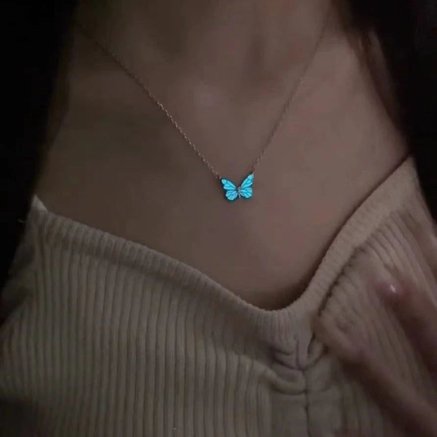 Blue Luminous Butterfly Glow Dark Necklace supplier gallery image 4