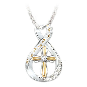 Two-Tone Footprints Cross Necklace, view 7