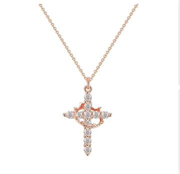 Rotating Crown Cross Pendant Necklace, view 20