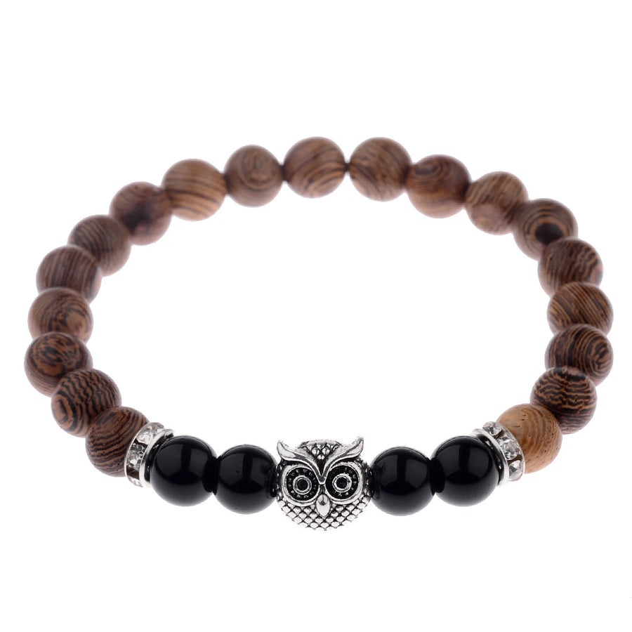 Owl Frosted Stone Lifeline Wood Bracelet supplier gallery image 2
