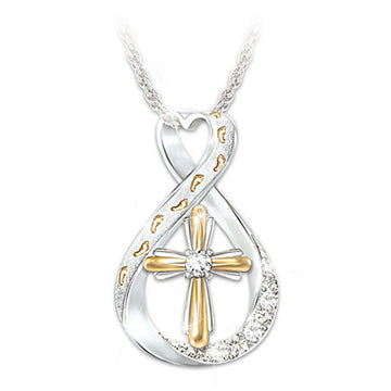 Two-Tone Footprints Cross Necklace, view 2