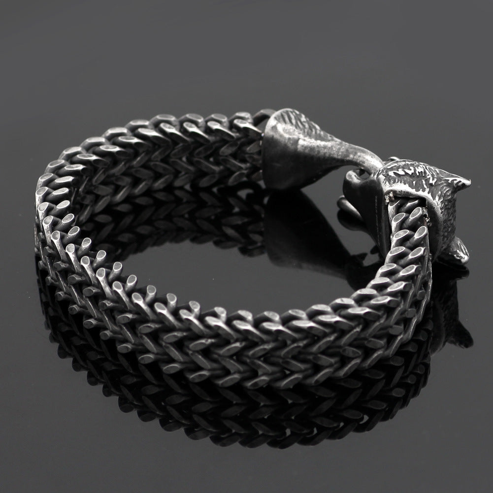 Black Wolf Head Cuban Link Bracelet, view 2
