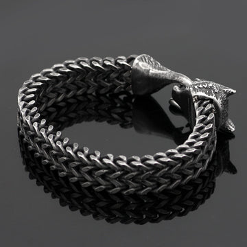 Black Wolf Head Cuban Link Bracelet, view 2