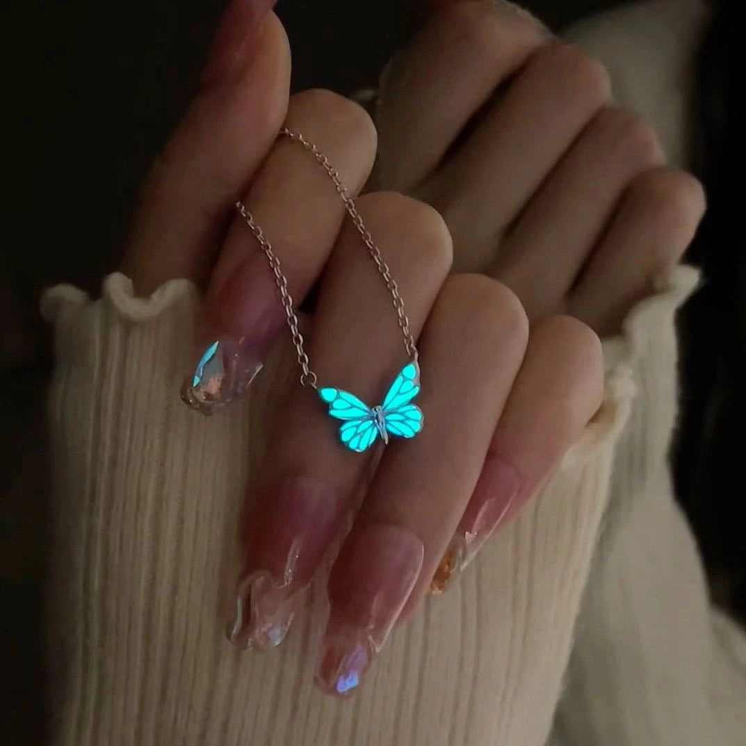 Blue Luminous Butterfly Glow Dark Necklace supplier gallery image 5