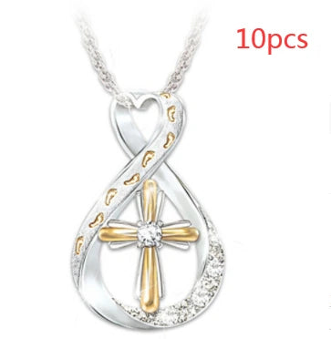 Two-Tone Footprints Cross Necklace, view 13