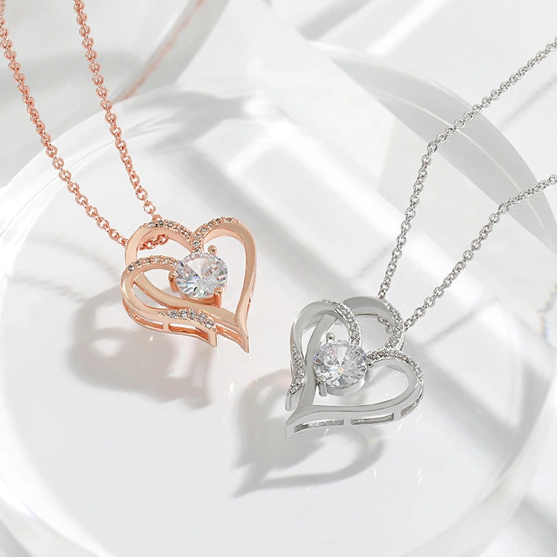 Double Love Rhinestones Personalized Heart Necklace supplier gallery image 5