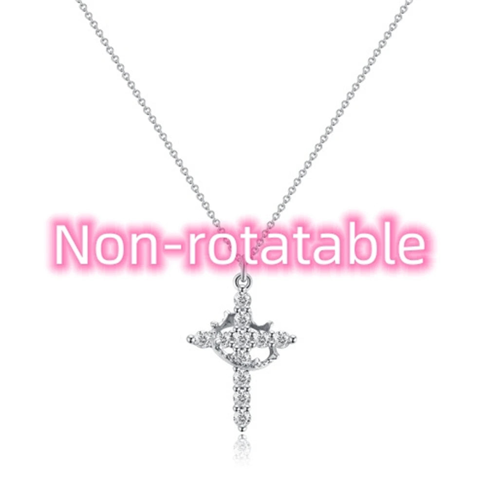 Rotating Crown Cross Pendant Necklace, view 12