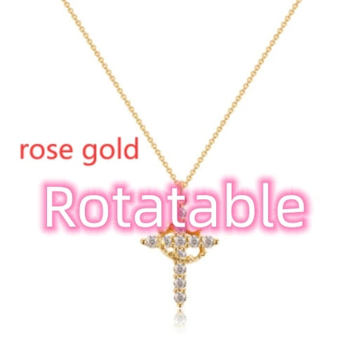 Rotating Crown Cross Pendant Necklace, view 14