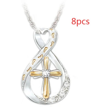 Two-Tone Footprints Cross Necklace, view 10