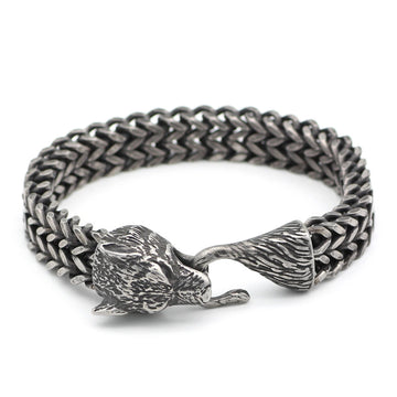 Black Wolf Head Cuban Link Bracelet, view 4