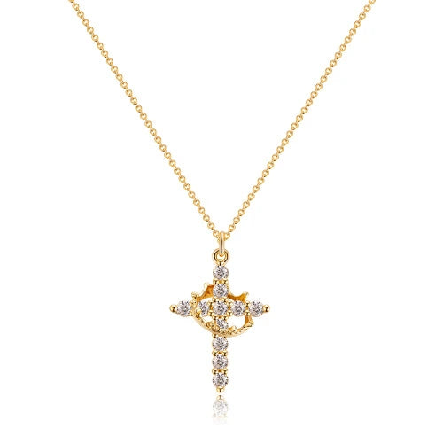 Rotating Crown Cross Pendant Necklace, view 7