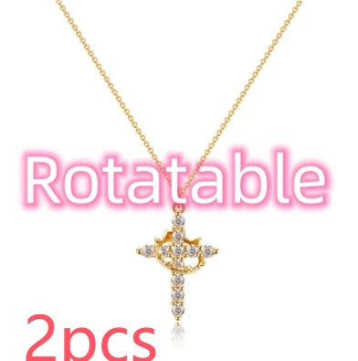 Rotating Crown Cross Pendant Necklace, view 18