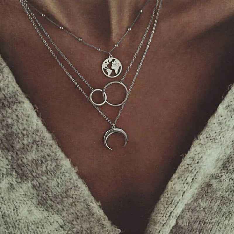 Fashionable Multilayer Boho Moon Map Necklace supplier gallery image 3
