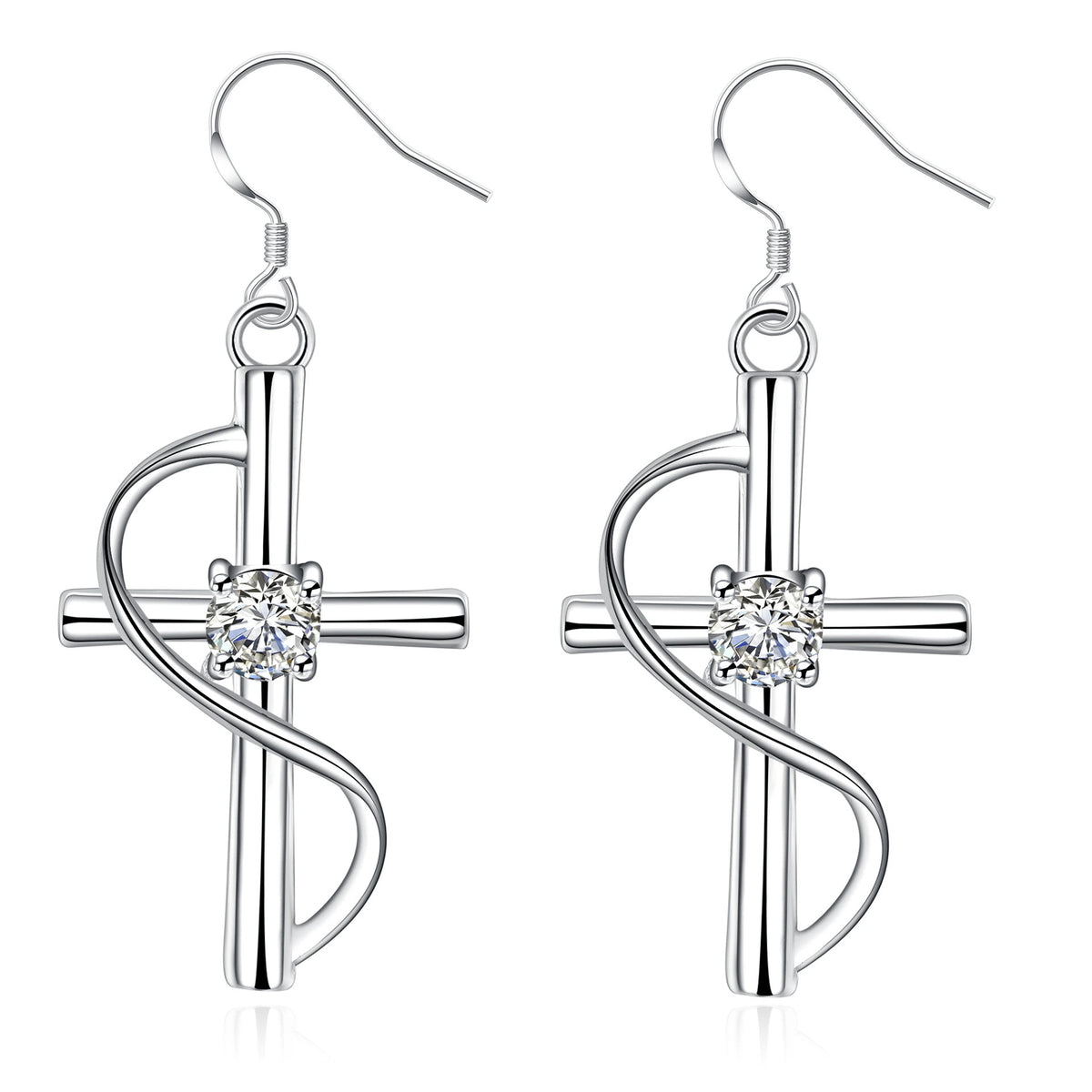 Elongated Cross Drop Earrings, view 2