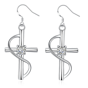 Elongated Cross Drop Earrings, view 2