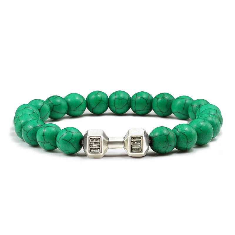 Turquoise & Gunmetal Barbell Bracelet, view 1