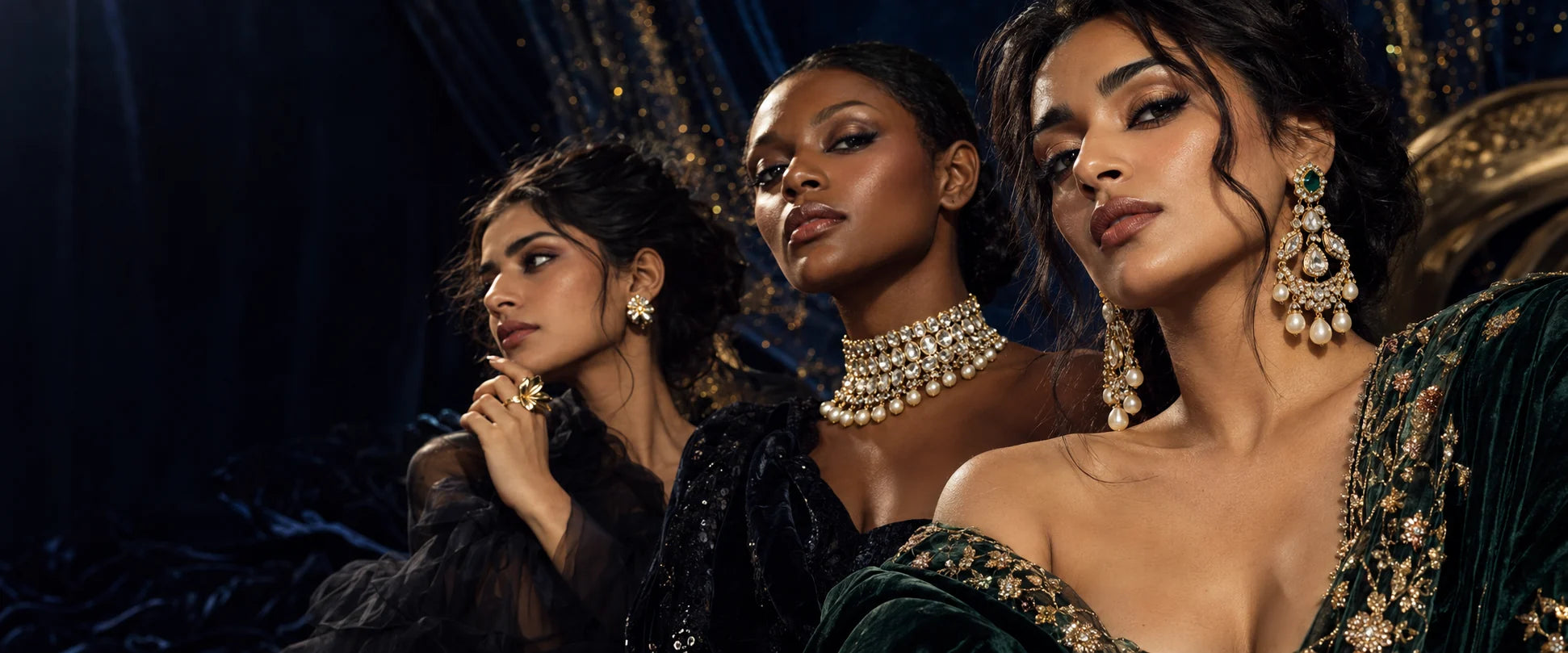 ARVENIER AI-generated campaign concept with models wearing statement jewellery